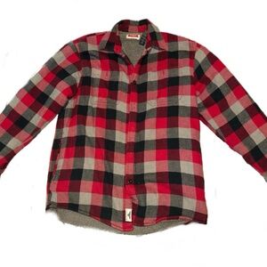 Wrangler Men/Women’s Sherpa Lined Flannel Button Work Shirt Jacket Red White Blk